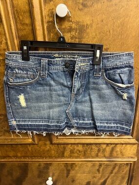 Abercrombie & Fitch Washed Blue Distressed Denim Mini Skirt